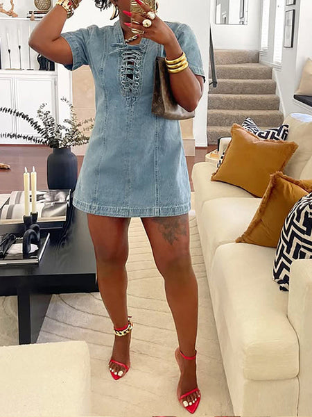 Morchique Lace-Up Denim Dress