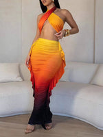 Ombre Halter Top & Fringe Skirt Set