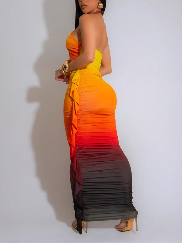 Ombre Halter Top & Fringe Skirt Set
