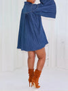 Pleated Denim Shirt Dress