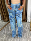 Denim Print Pants