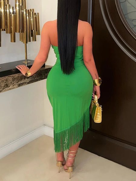 Fringe Combo Halter Dress