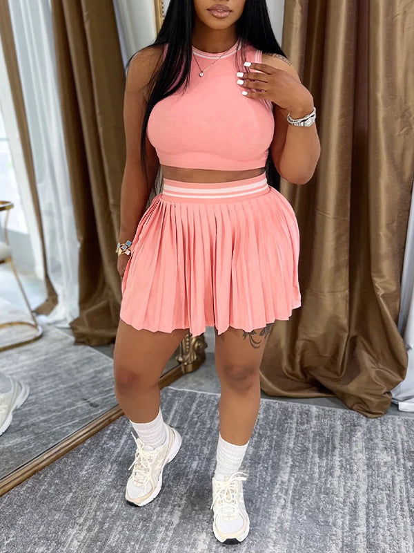 Morchique Piping Tank Top & Pleated Skirt Set