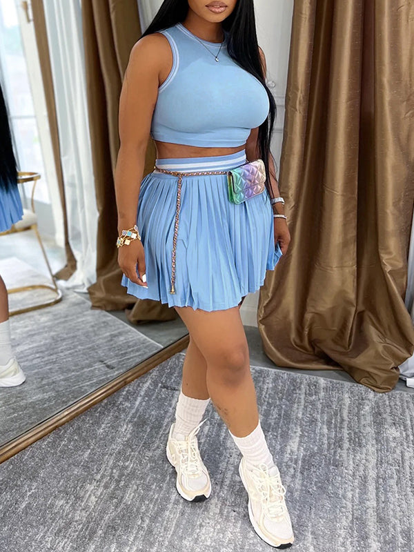 Morchique Piping Tank Top & Pleated Skirt Set
