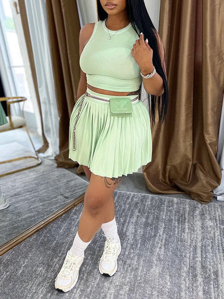 Morchique Piping Tank Top & Pleated Skirt Set