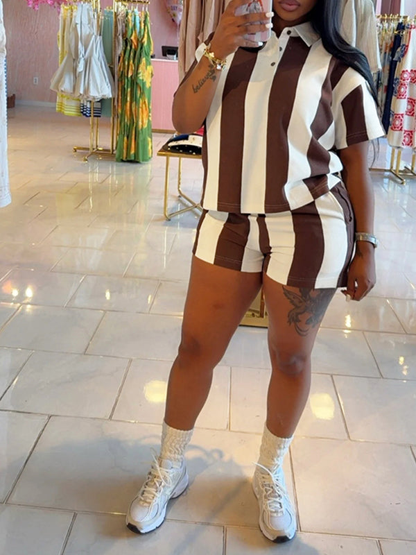 Morchique Stripe Polo Tee & Shorts Set