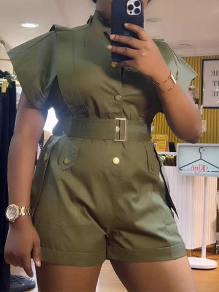 Morchique Button-Front Belted Romper