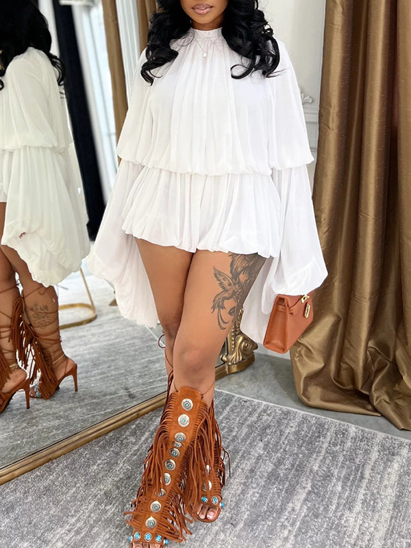 Bell-Sleeve Ruched Romper