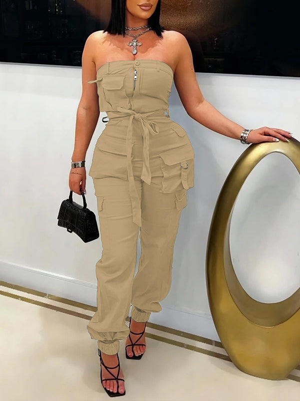 Strapless Tied Cargo Jumpsuit