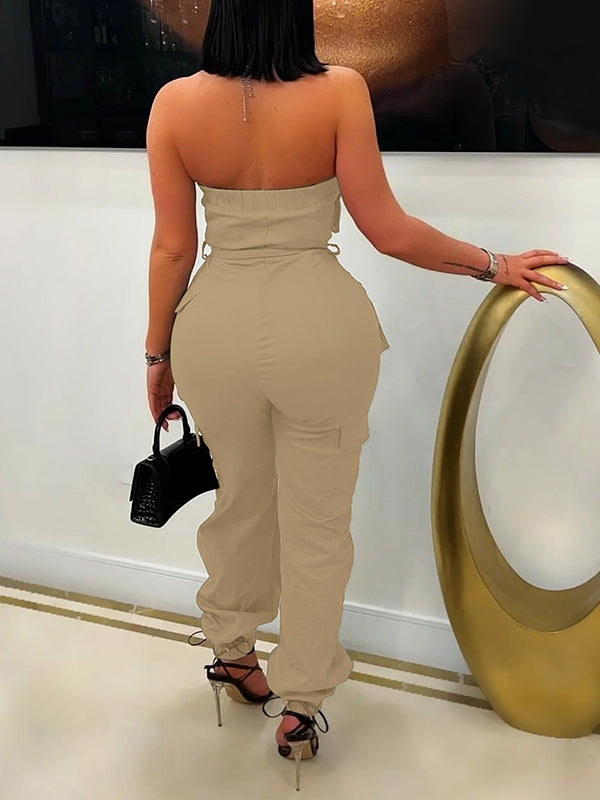 Strapless Tied Cargo Jumpsuit
