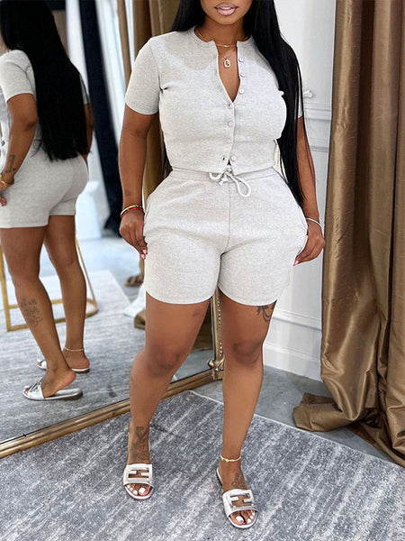 Morchique Solid Button-Front Top & Shorts Set