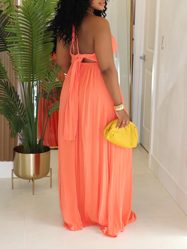 Morchique Solid Halter Tied Maxi Dress