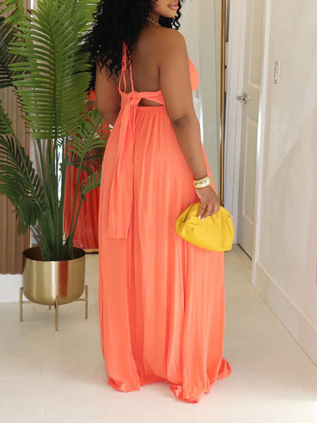 Morchique Solid Halter Tied Maxi Dress