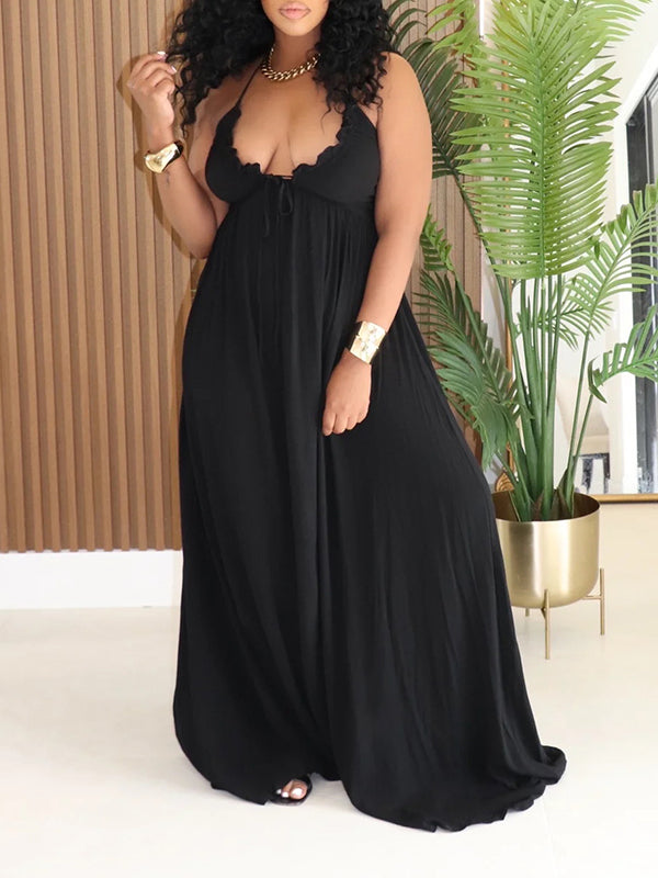Morchique Solid Halter Tied Maxi Dress