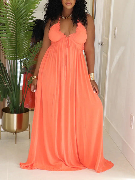 Morchique Solid Halter Tied Maxi Dress