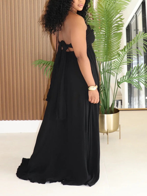 Morchique Solid Halter Tied Maxi Dress