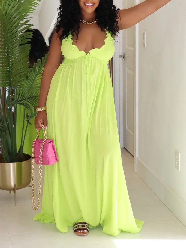Morchique Solid Halter Tied Maxi Dress