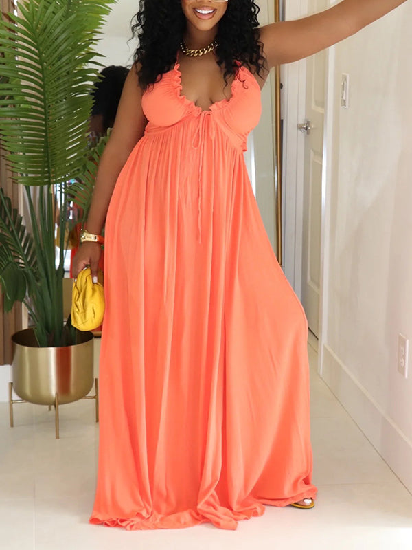 Morchique Solid Halter Tied Maxi Dress