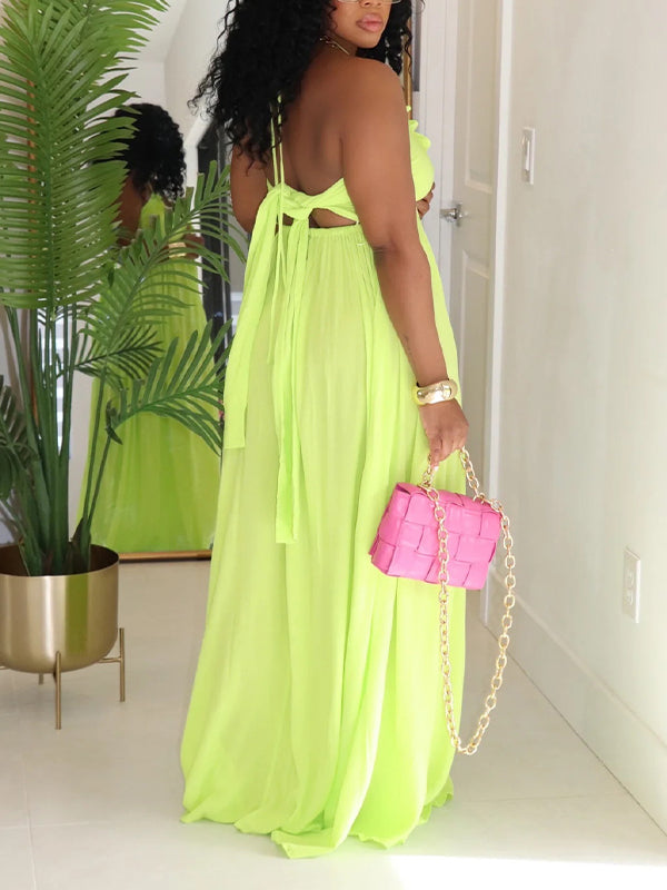 Morchique Solid Halter Tied Maxi Dress