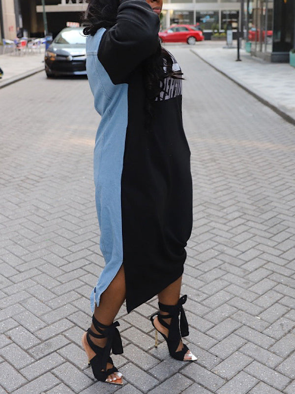 Morchique Denim Combo Sweatshirt Dress