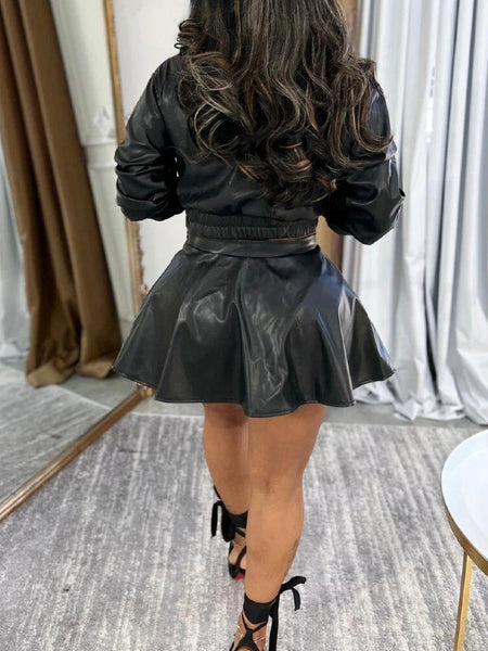 Faux-Leather Jacket & Skirt Set