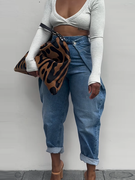 Button-Waist Barrel Jeans