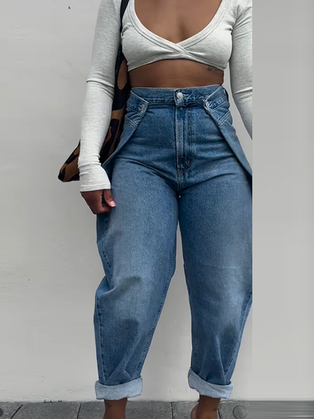 Button-Waist Barrel Jeans
