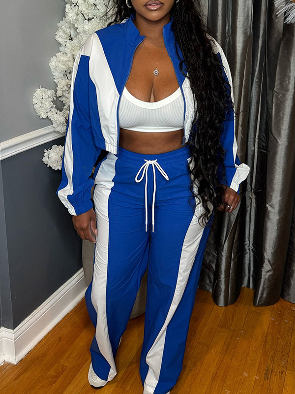 Two-Tone Zip-Front Jacket & Pants Set