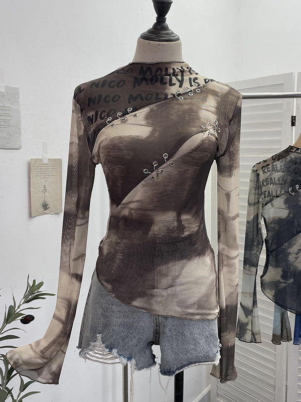 Printed Cutout Sheer Top