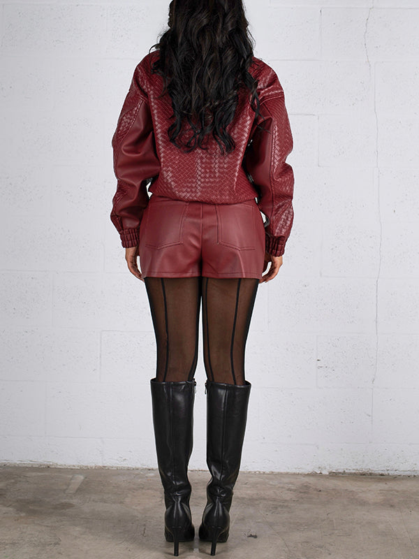 Faux-Leather Jacket & Shorts Set