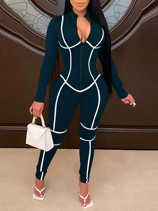 Stripe Zip-Front Jumpsuit