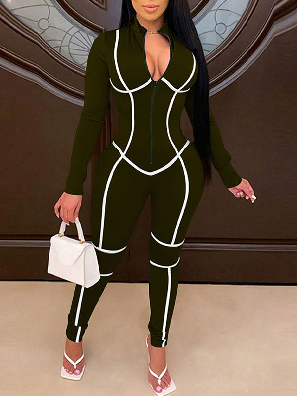 Stripe Zip-Front Jumpsuit