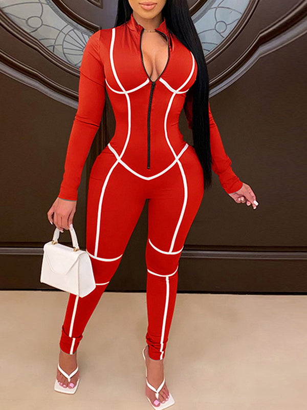 Stripe Zip-Front Jumpsuit