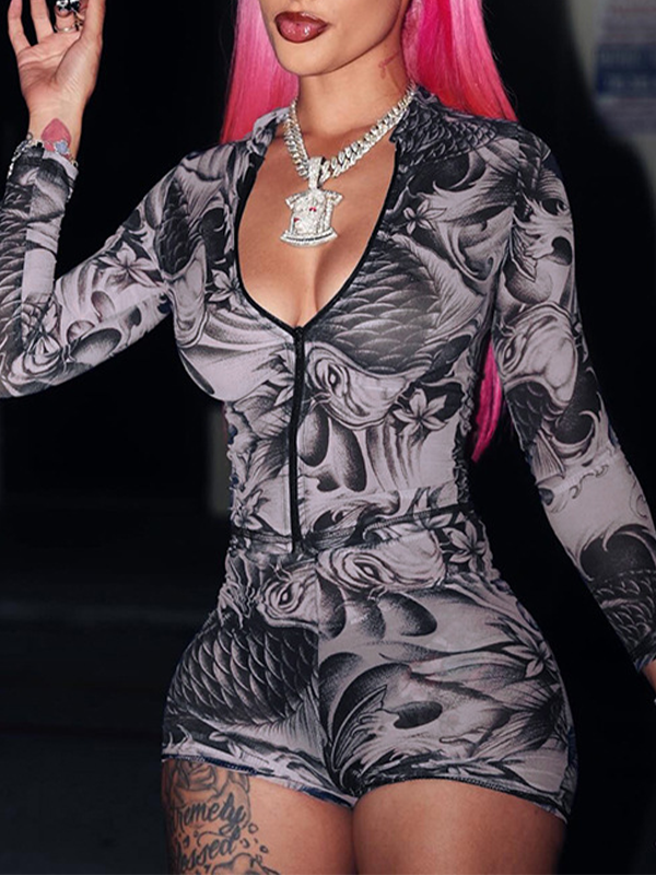 Printed Zip Top & Shorts Set