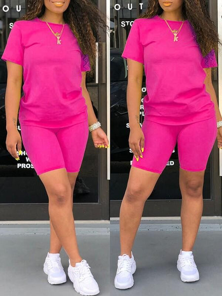Solid Tee & Biker Shorts Set-Clearance