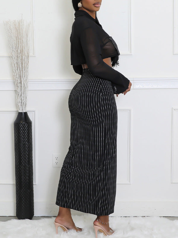 Morchique Stripe Combo Shirt & Slit Skirt Set