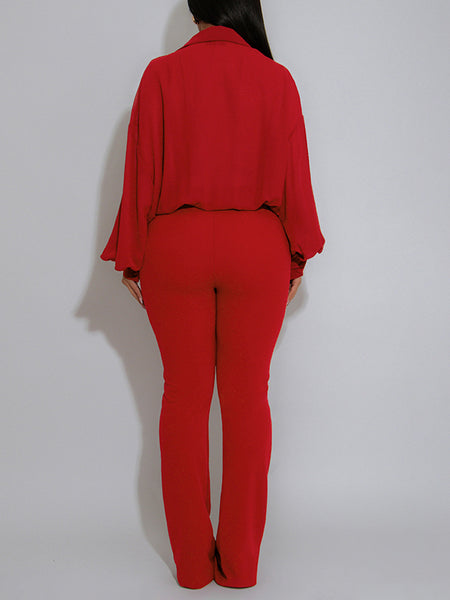Solid Cowl-Neck Shirt & Pants Set