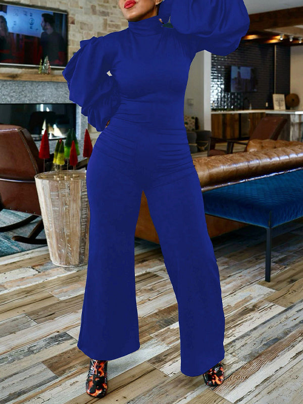 Ruched Puff-Sleeve Jumpsuit