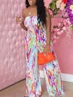 Morchique Printed Strapless Wide-Leg Jumpsuit