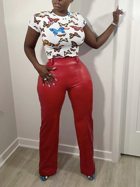 Zip-Back Faux-Leather Pants