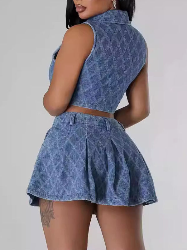 Denim Vest & Skirt Set