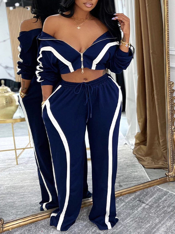 Stripe Zip-Front Jacket & Pants Set