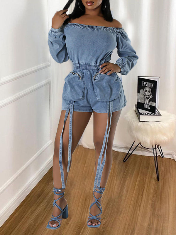 Off-Shoulder Denim Romper