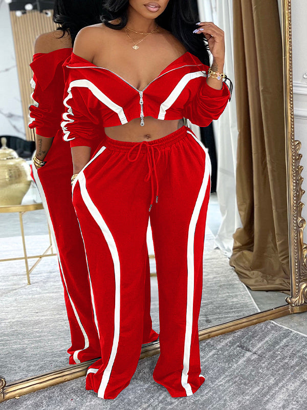 Stripe Zip-Front Jacket & Pants Set