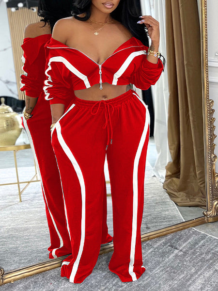 Stripe Zip-Front Jacket & Pants Set