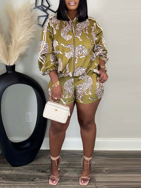 Printed Side-Stripe Jacket & Shorts Set