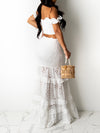 Smocked Crop Top & Lace Combo Skirt Set