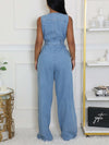 Zip-Front Tied Sleeveless Jumpsuit