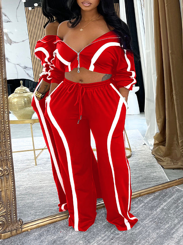 Stripe Zip-Front Jacket & Pants Set