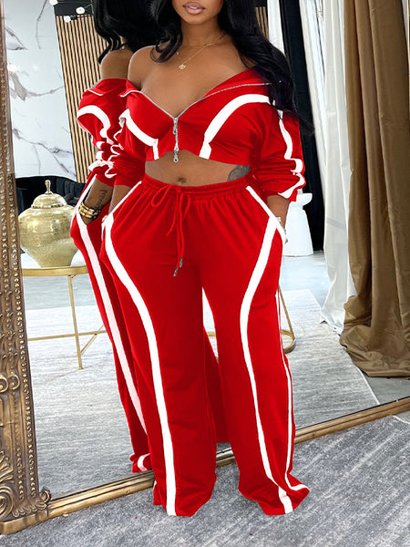Stripe Zip-Front Jacket & Pants Set